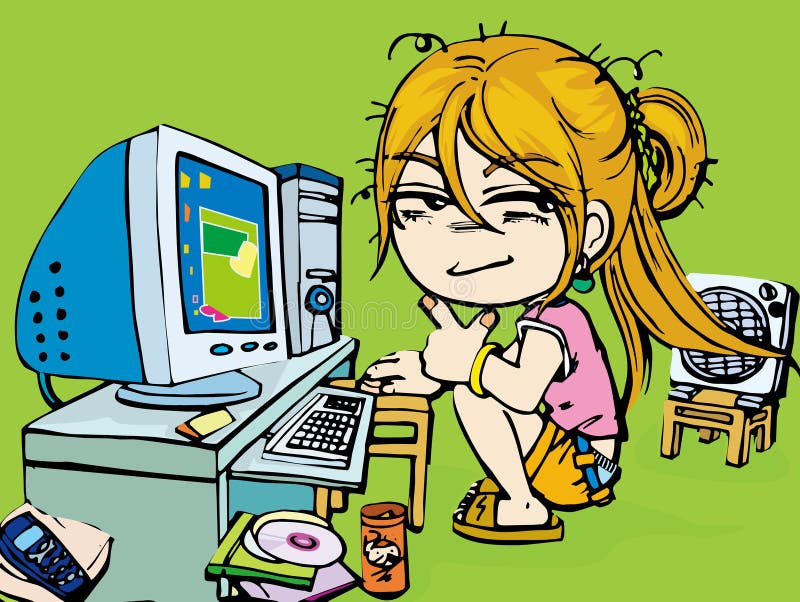 The girl in front of the computer