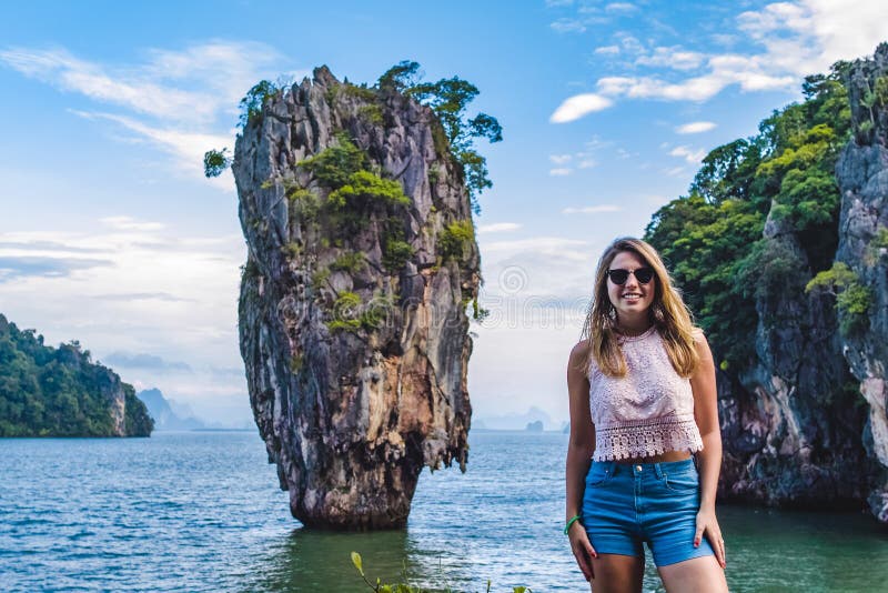 Girl in Front of Iconic Island in Phang Nga Bay, Thailand Stock Image ...