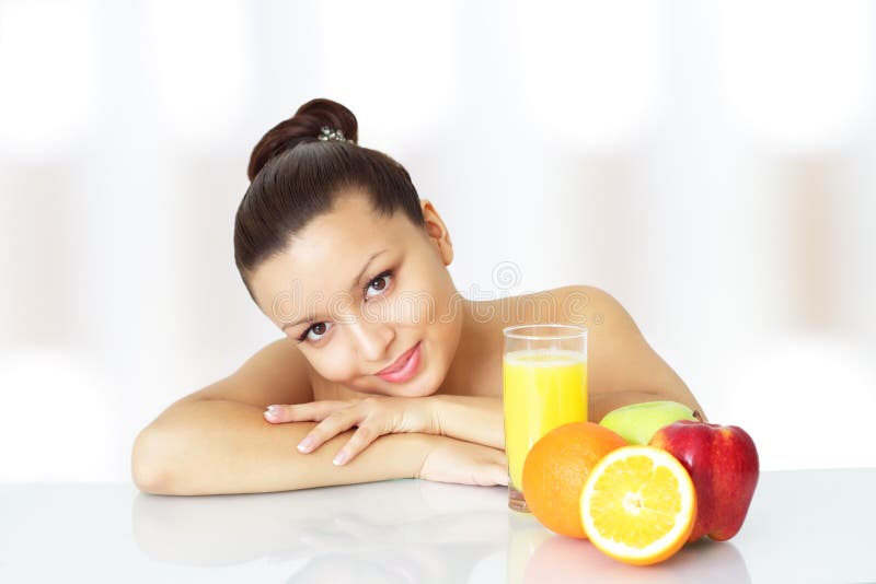 Girl with fruits