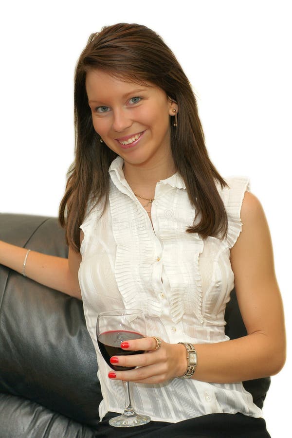 Girl with glass red wine