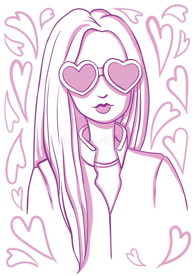 Girl with Glasses in the Form of Heart Stock Vector - Illustration of ...