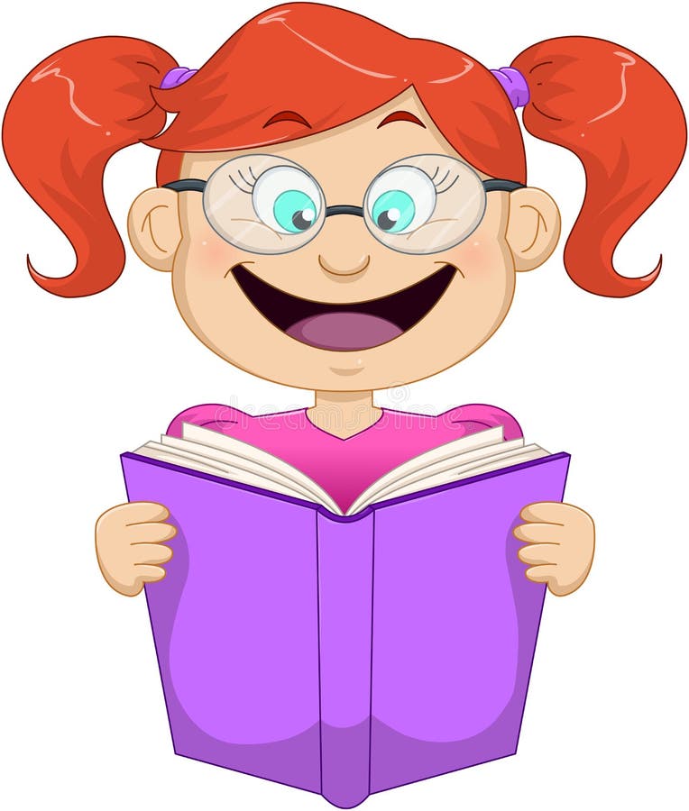 Girl With Glasses Reading From Book Stock Vector Illustration of
