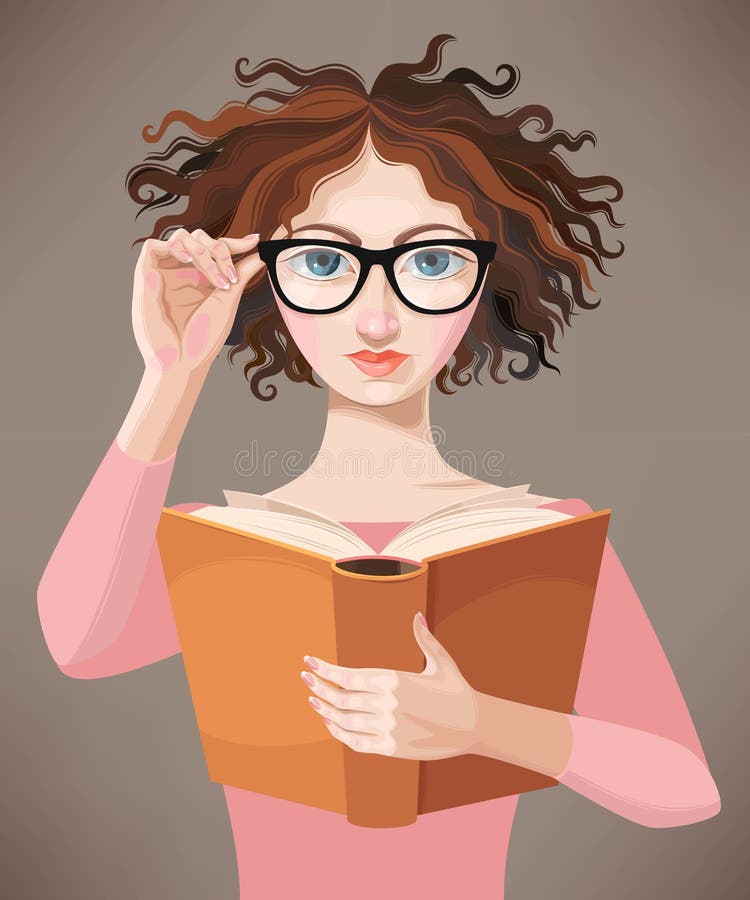 Girl with Glasses Reading a Book Stock Vector Illustration of glasses