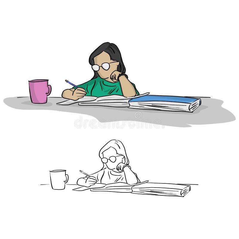 girl with glasses writing in notebook on table vector illustration sketch doodle hand drawn with black lines isolated on white ba vector illustration girl with glasses writing in notebook on table vector illustration sketch doodle hand drawn with black lines isolated on white ba vector illustration