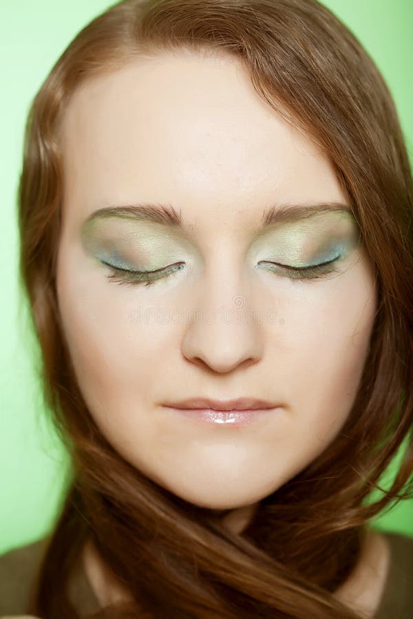 Girl on green background stock image. Image of look, mouth 10808365