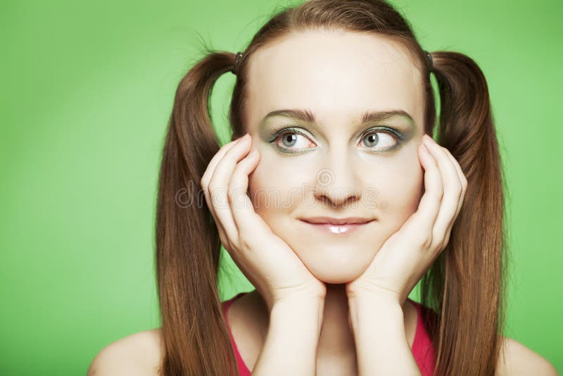 Girl on green background stock photo. Image of expression 10808370