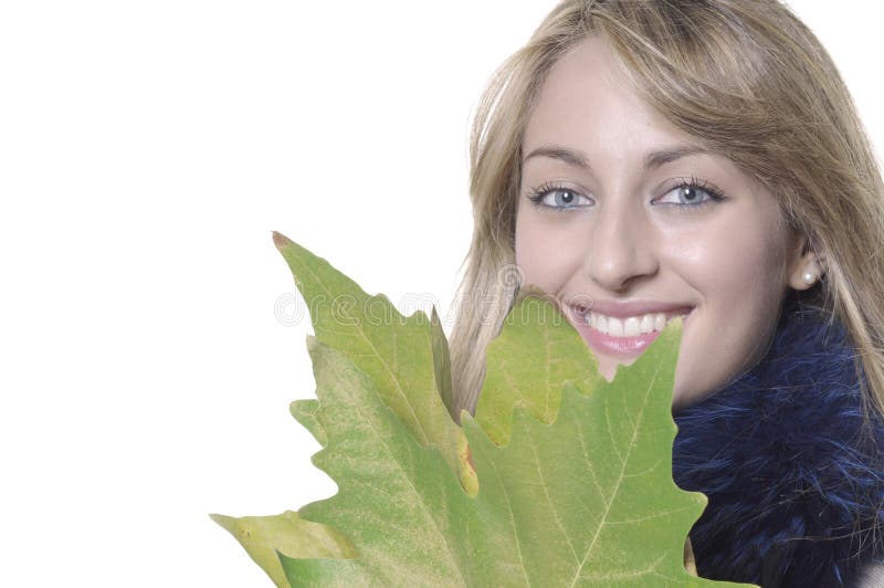 Girl with green leaves stock images Girl with green leaves stock images