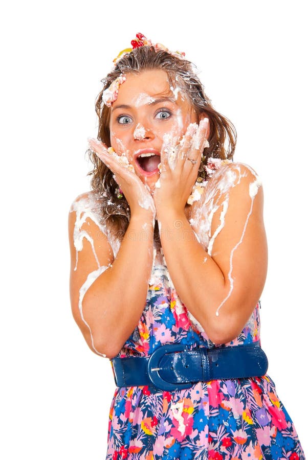 The girl had just eaten a cake with his hands