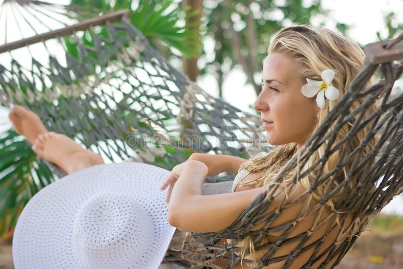 Girl on the hammock royalty free stock images Girl on the hammock royalty free stock images