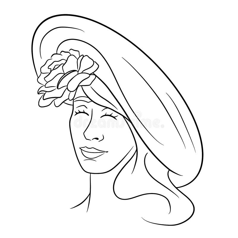 Girl in a Hat Abstraction. Girl with Roses on a Headdress. Line Style ...