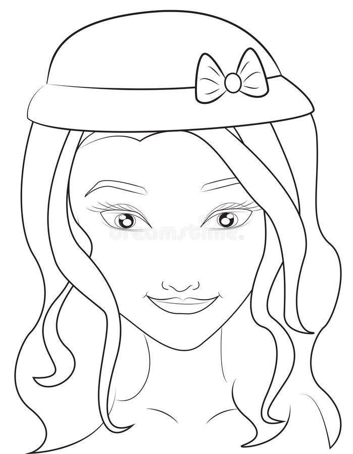 Girl With A Hat Coloring Page Stock Illustration - Image: 51089070