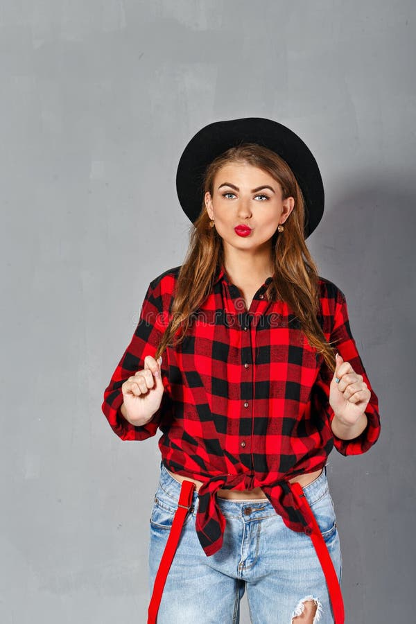 Girl in plaid shirt stock image. Image of caucasian, elegance - 36296299