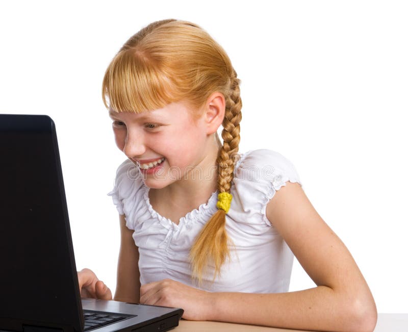 Girl having fun with computer game