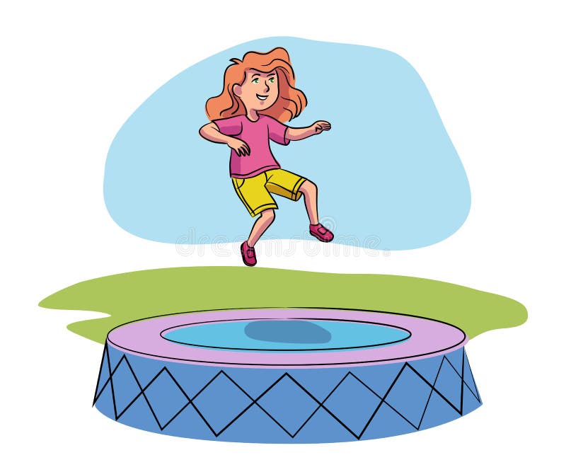 Outdoors and Recreation Clipart-girl jumping playing on trampoline clipart