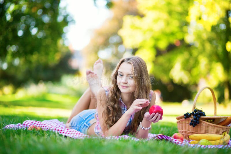Girl Having a Picnic in Park Stock Photo Image of girl, nature 37689772