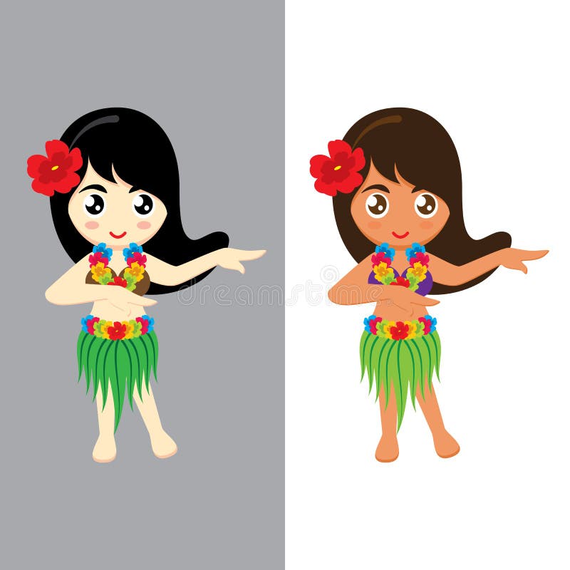 Hawaiian girl in grass skirt dancing vector - Stock Illustration  [43130577] - PIXTA