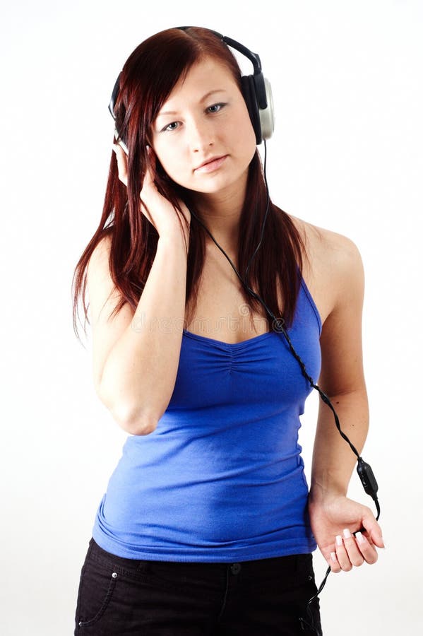 Girl with headphones stock photo. Image of enjoy, earphones 12576376
