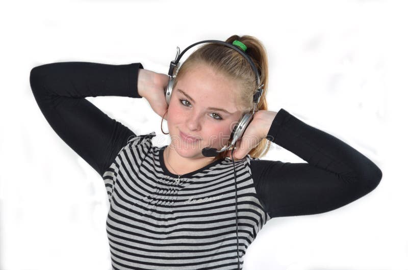 Girl with headphones stock image. Image of listen, communication 22561467