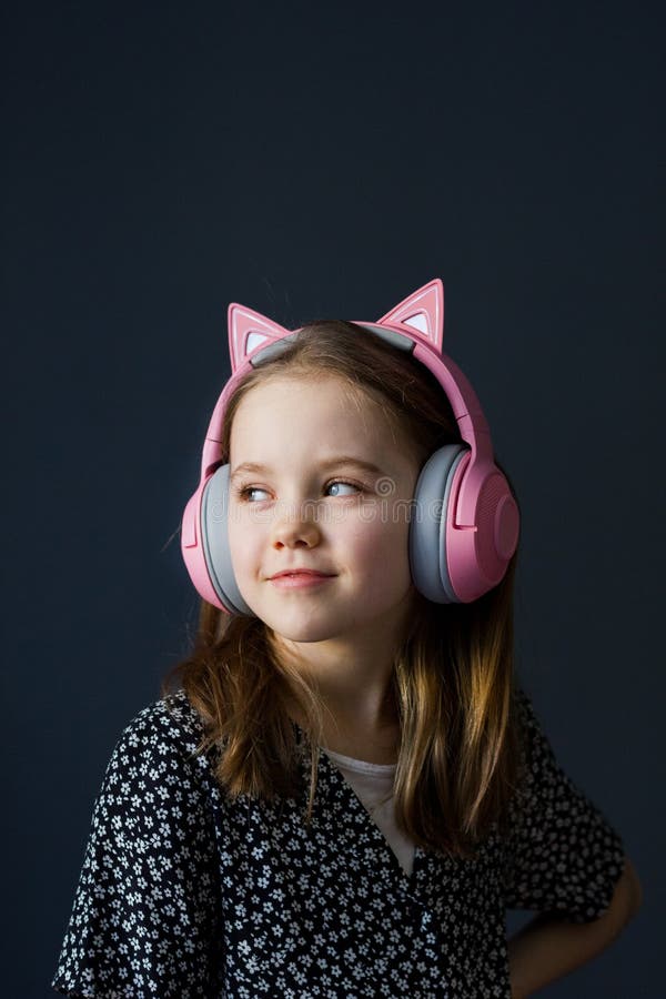 Girl in Headphones. Cat Ears Stock Image Image of clothing, holiday