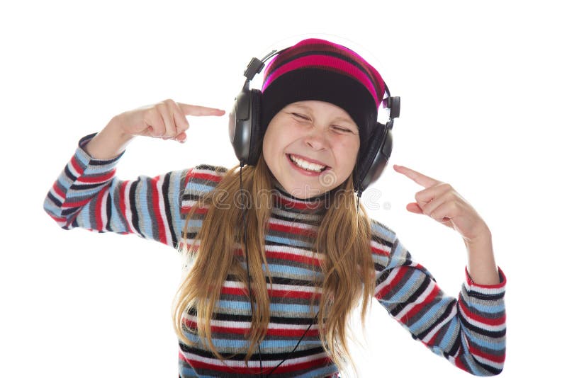 Girl with headphones listening to music