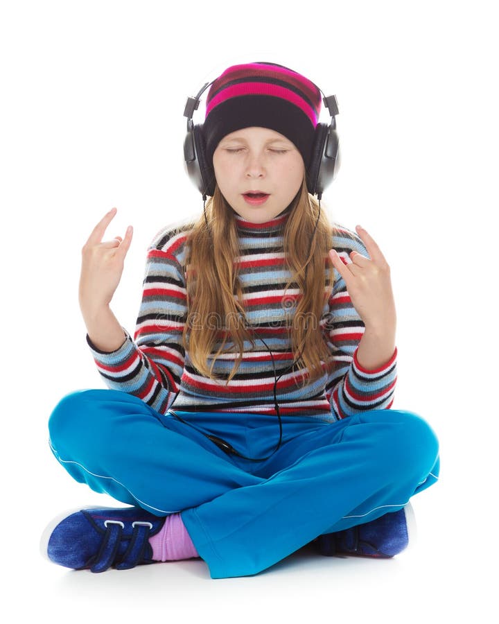 Girl with headphones listening to music