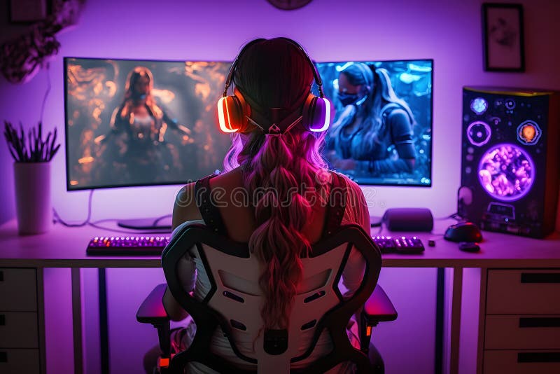 Premium Vector  Girl gamer playing online games