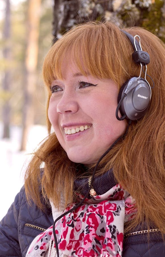 Girl in Headphones for a Walk in the Park Stock Photo Image of female