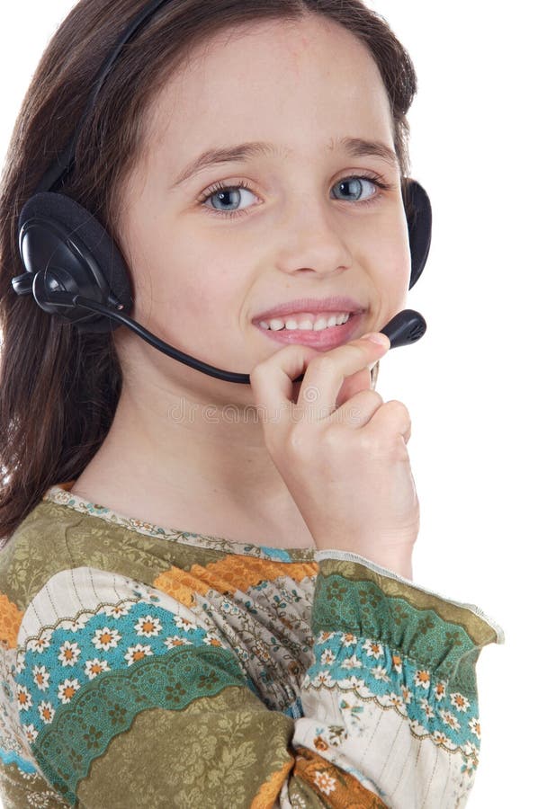 Girl with Headset stock image. Image of phone, gadget 20207151