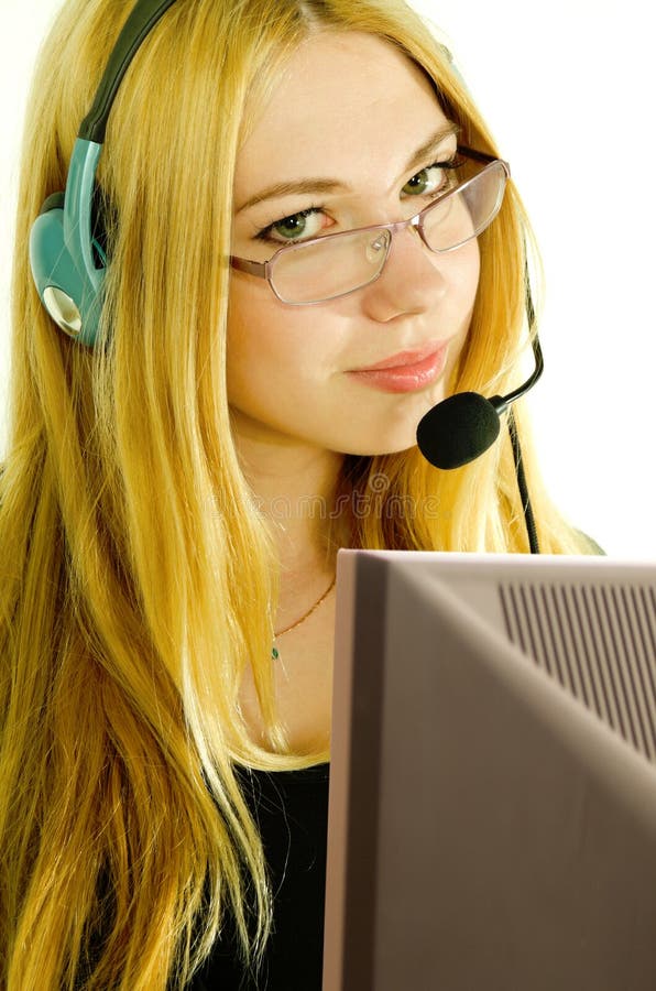 Girl in headset. stock photo. Image of beauty, headphones 42199934