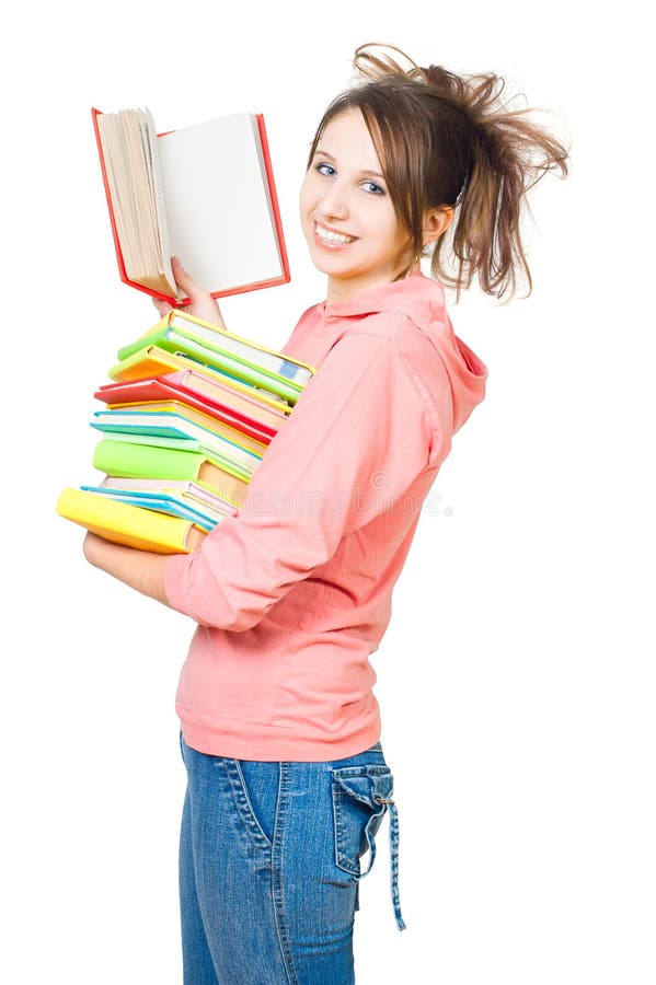 The girl with a heap of books