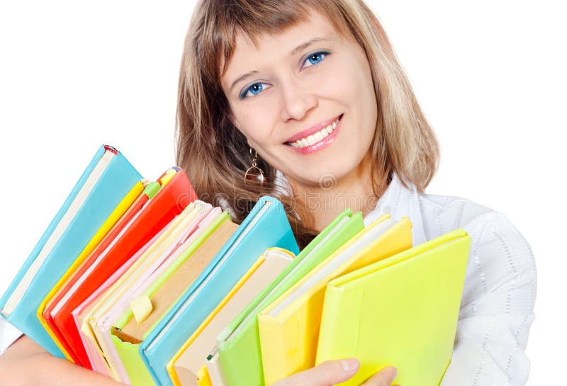 The girl with a heap of books