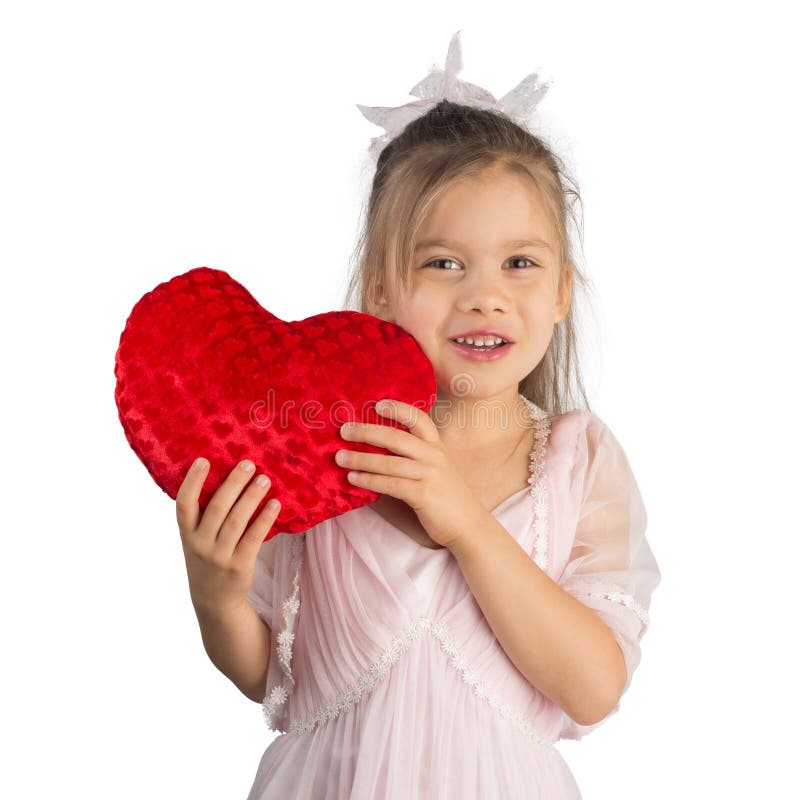 Girl with HeartShaped Pillow Stock Image Image of beautiful