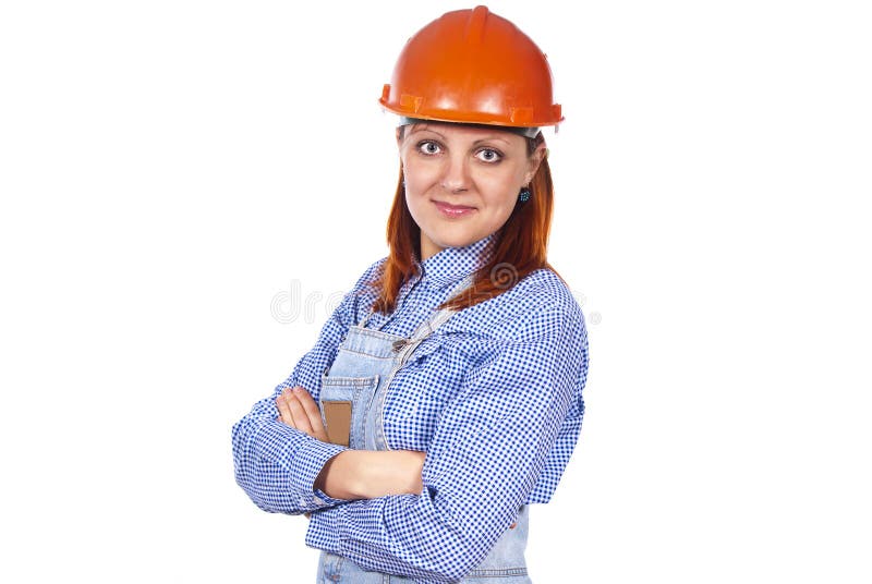 Girl with a Helmet Isolated Stock Photo Image of foreman, industry