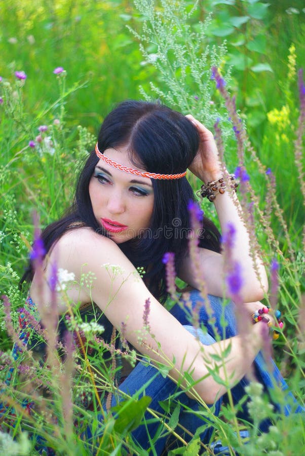 Girl hippie posing outdoor. Boho style, boho chic. royalty free stock photos Girl hippie posing outdoor. Boho style, boho chic. royalty free stock photos