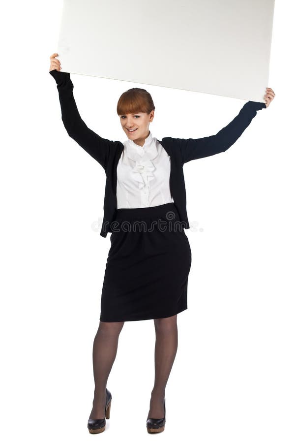 Girl hold blank whiteboard over head