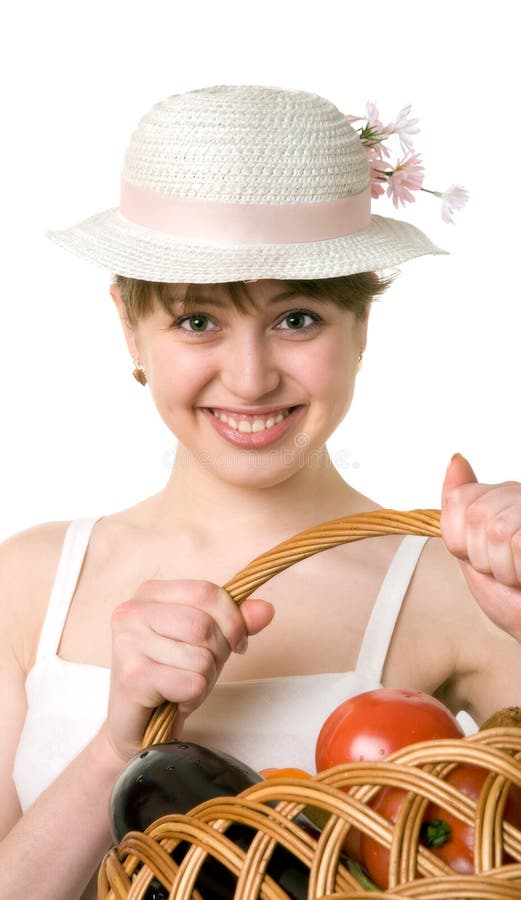 Girl holding a basket stock image. Image of isolated, customer 7585539