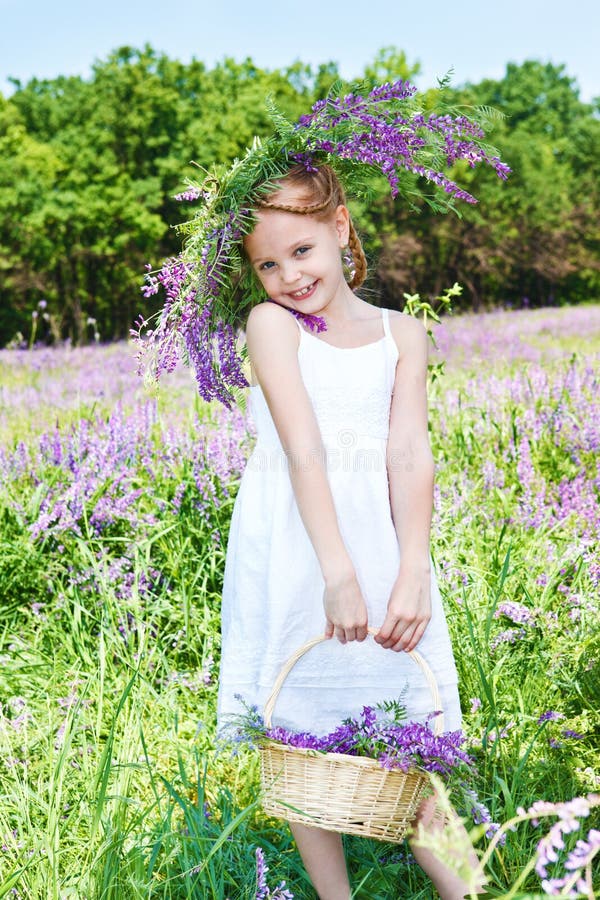 Girl Holding Basket With Flowers Stock Photos Image 19680923