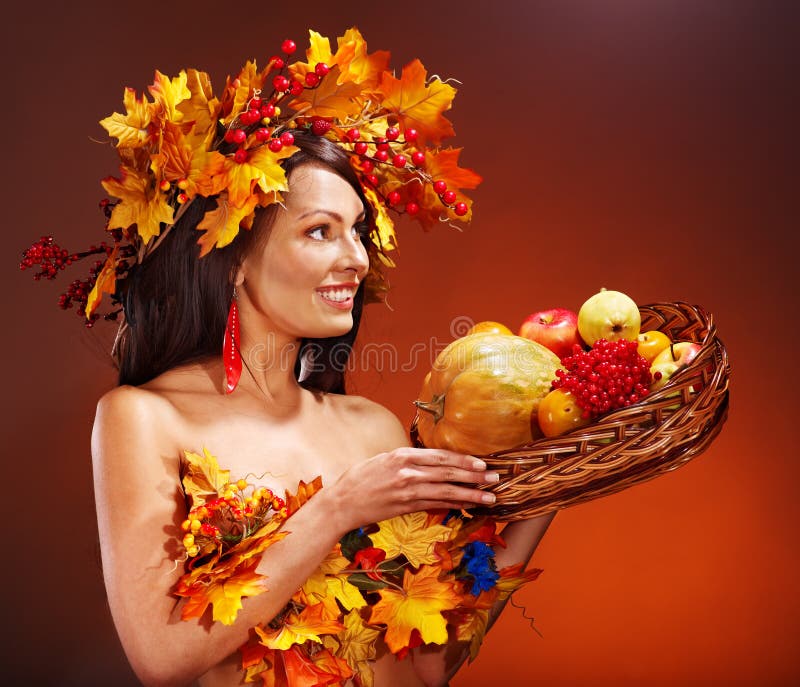 Girl Holding Basket with Fruit. Stock Photo - Image of fruit, person ...