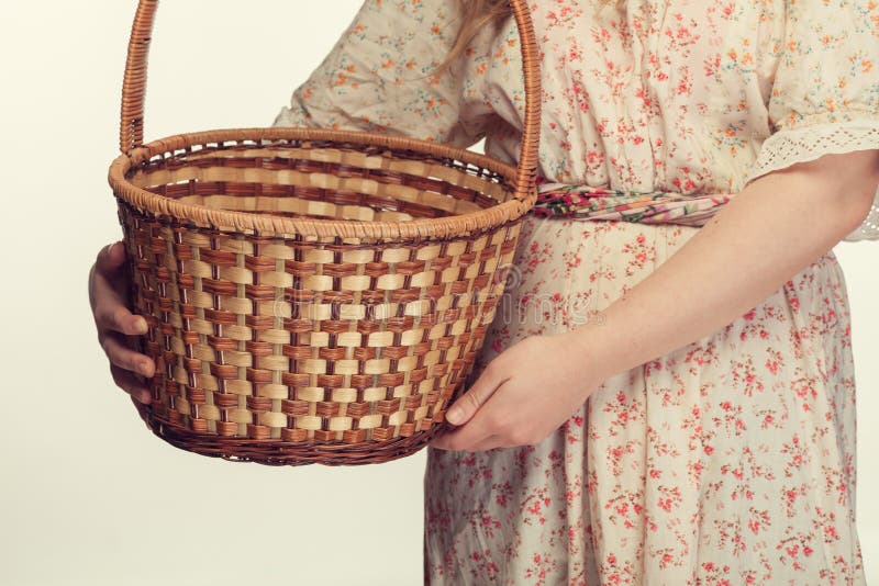 Girl holding a basket stock image. Image of dress, basket 48873659