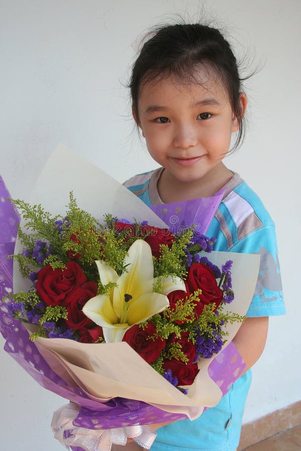 Girl holding bouquet