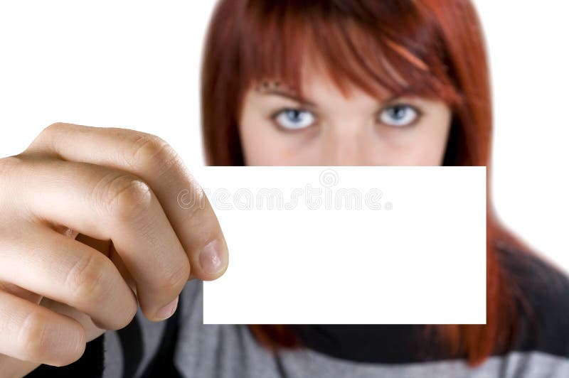 Girl holding a business card