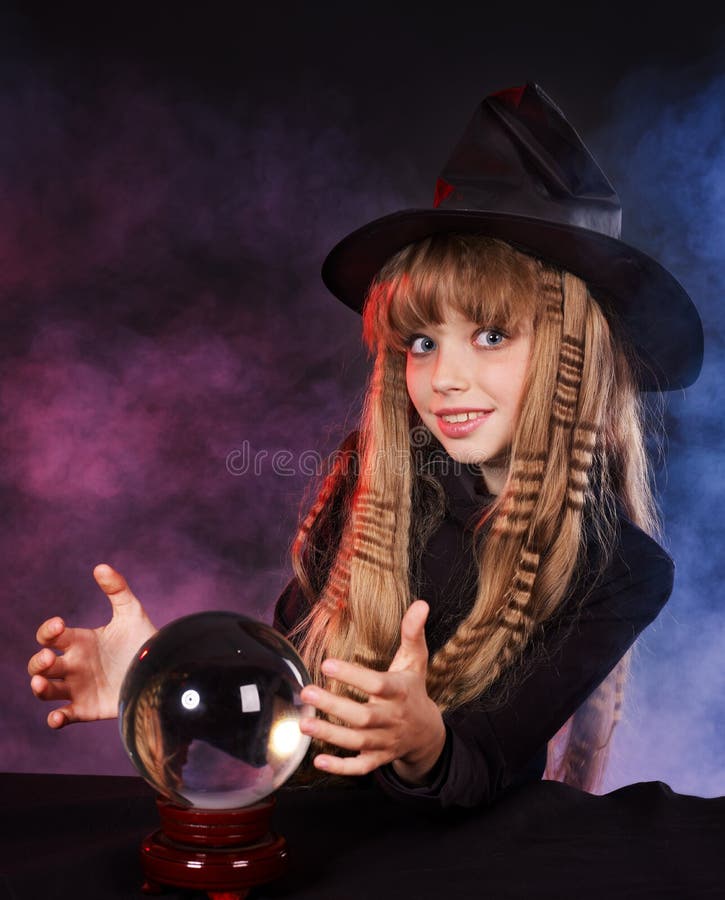 Girl holding crystal ball. stock photo. Image of child 21129984