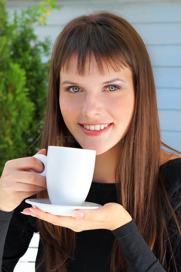 Pinup Girl with Cup of Coffee Stock Photo Image of single, shirt