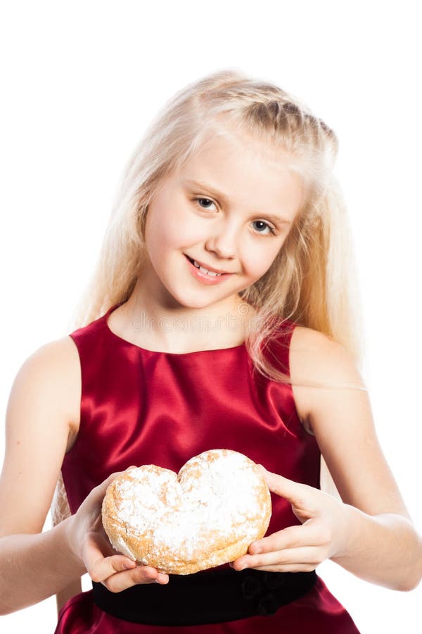 Girl Holding A Heartshaped Biscuit Stock Image Image of biscuit