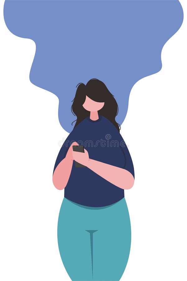 A Girl Holding a Phone Flat Design Illustration Stock Illustration