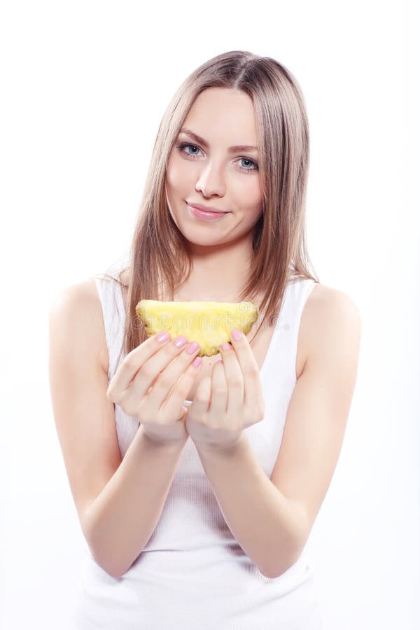 Girl holding a pineapple stock image. Image of cute, smile - 71171363