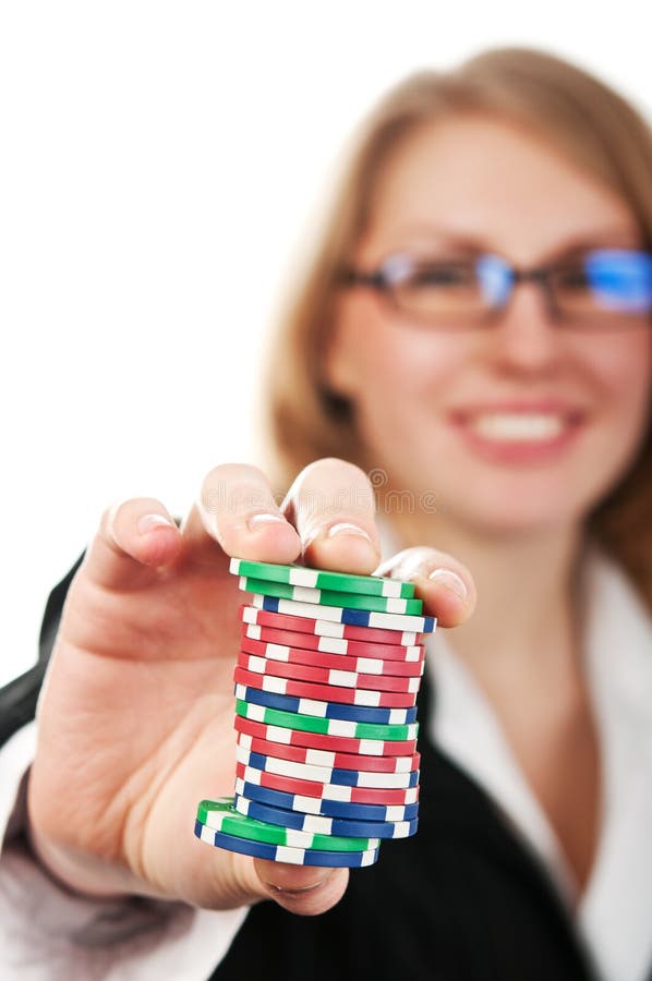 Girl holding poker chips