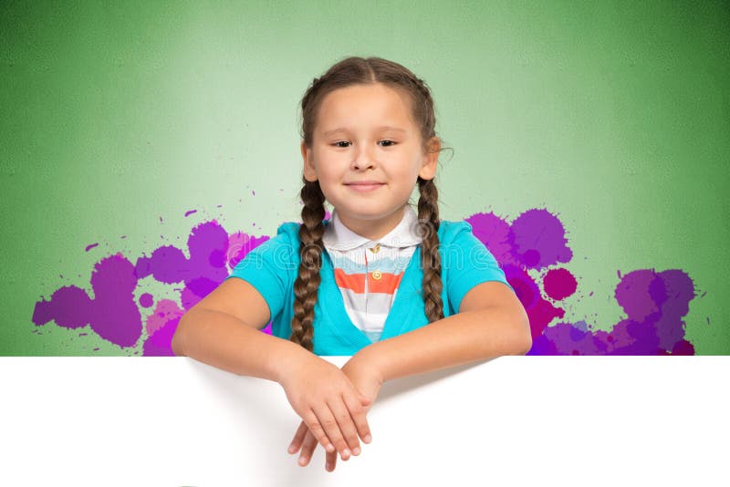 Girl holding a white banner royalty free stock photography