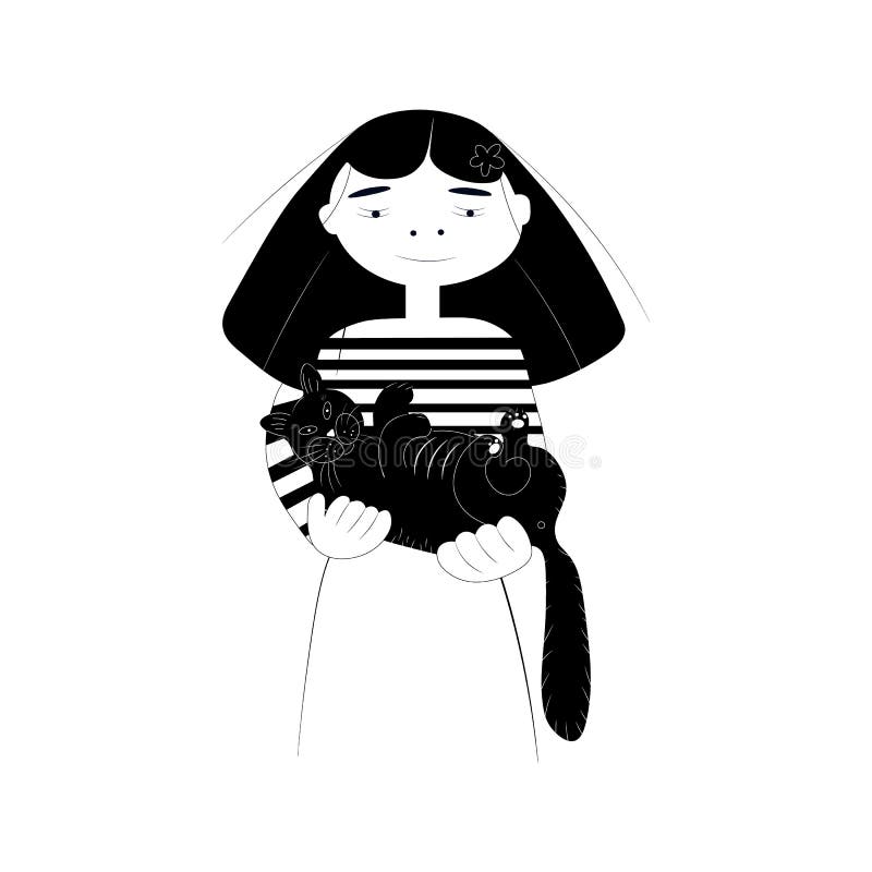 Girl holds cat arms stock vector. Illustration of home - 233137141