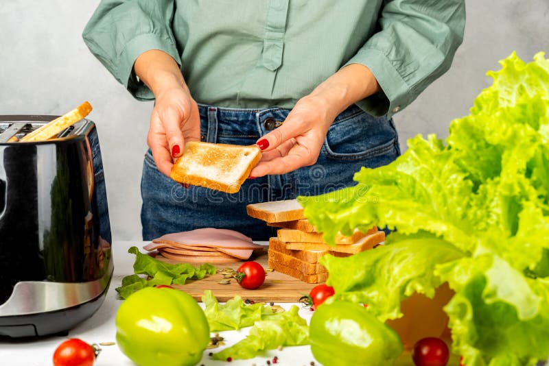 Girl Holds Fried Bread in Her Hands for Making a Sandwich Stock Image Image of meal, meat